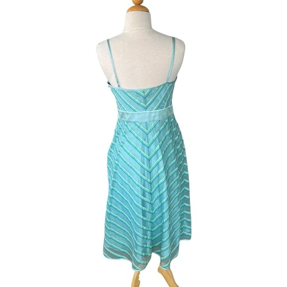Y2K Betsey Johnson Ribbon Chevron A-Line Dress Black Label Aqua Green Sz 8 FLAW - Picture 3 of 15